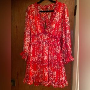 Shein red ruffle dress size 6. Open back with three buttons at the top!